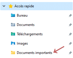 Dossier épinglé dans l'accès rapide