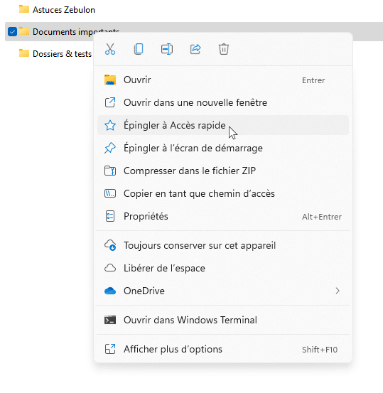 Épingler à Accès rapide