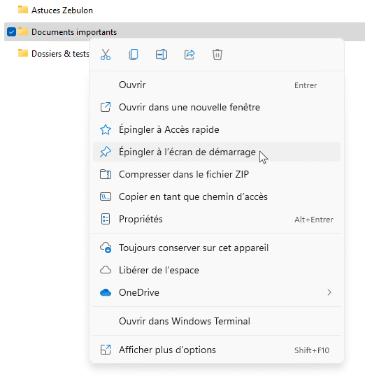épingler à l'écran de démarrage