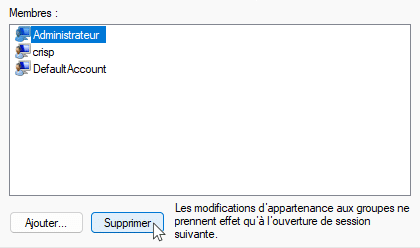 Supprimer un utilisateur du groupe performances