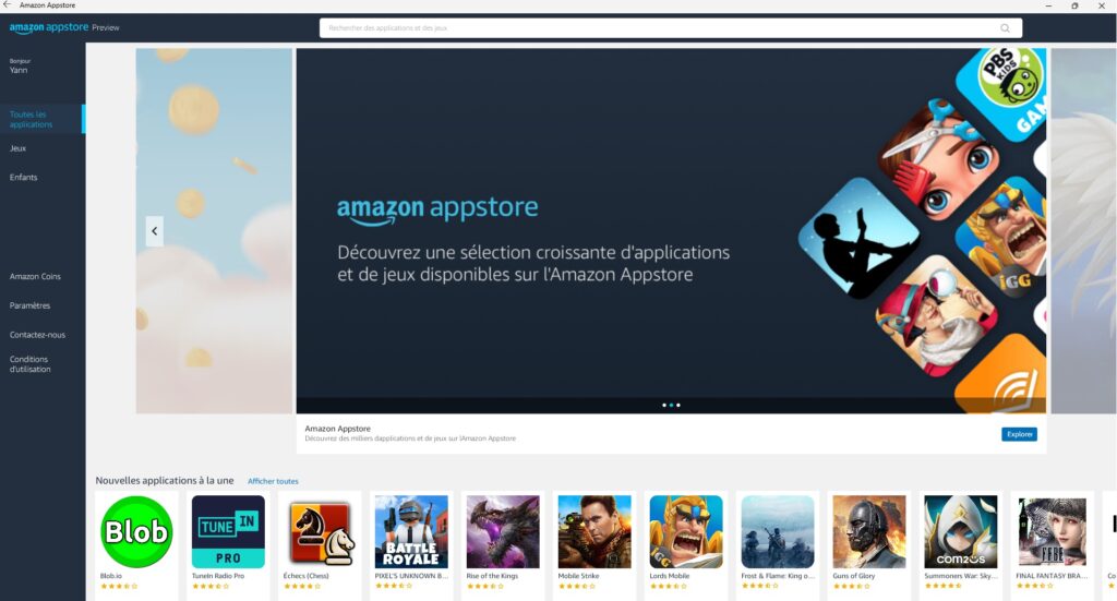 Interface amazon appstore