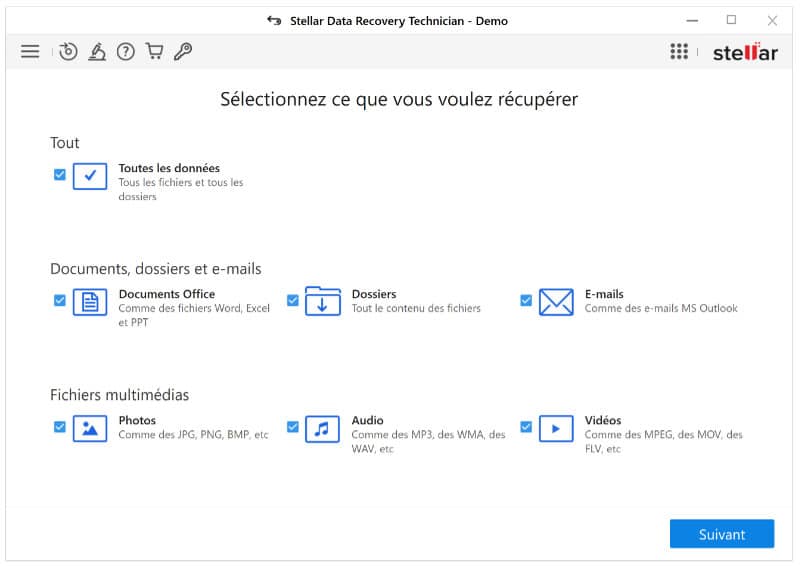 Choix du type de fichier à récupérer