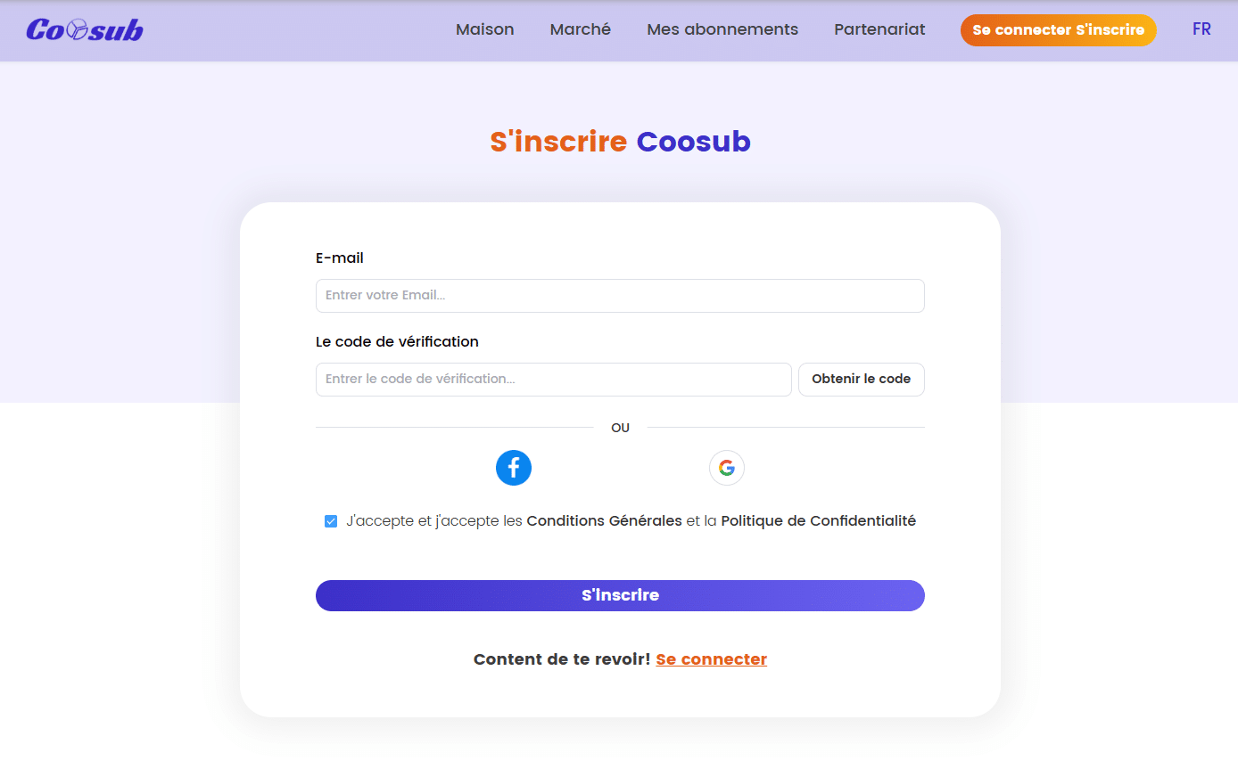 Inscription Coosub