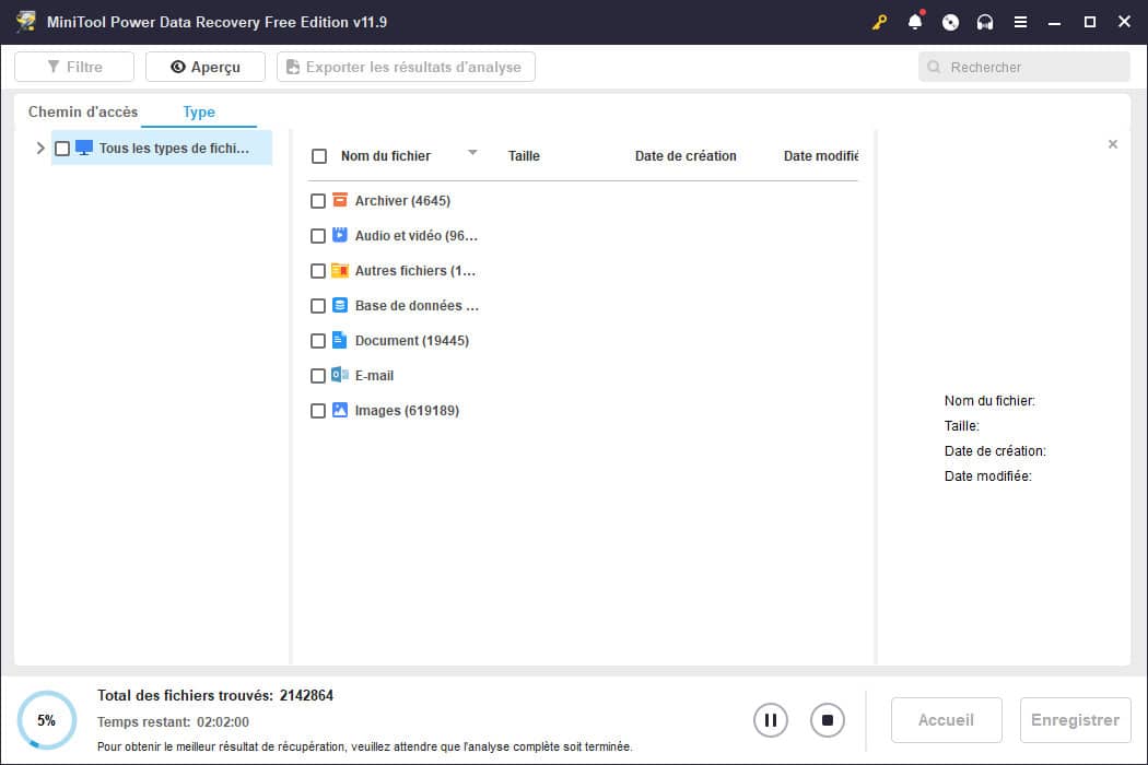 Filtres et Recherche dans MiniTool Power Data Recovery