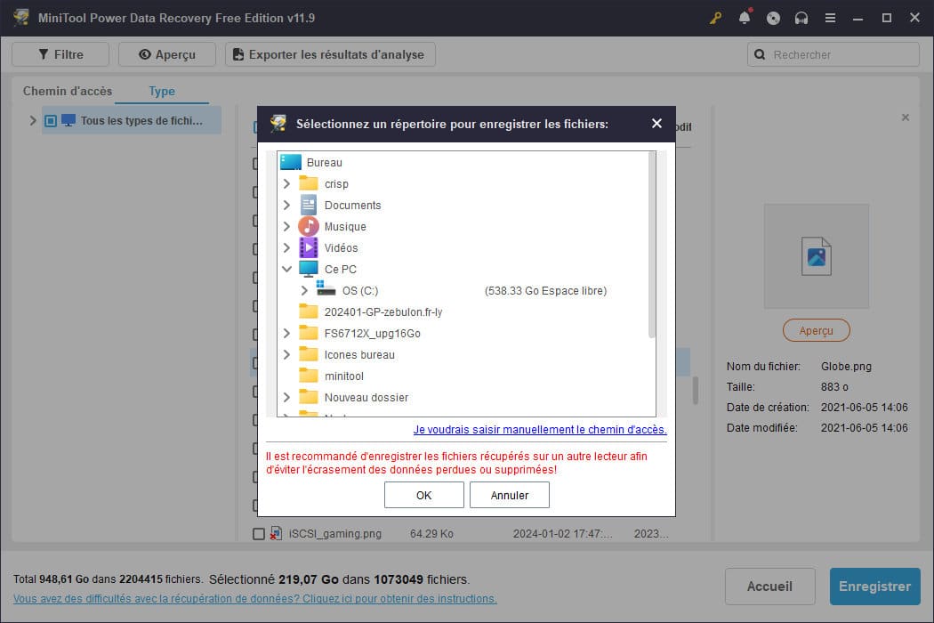 Récupération des fichiers perdus