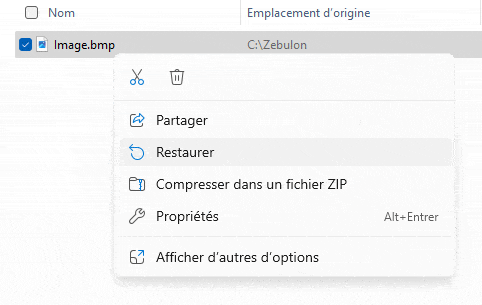 Restaurer un fichier masqué effacé