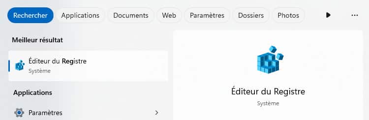 Lancer l'éditeur du registre
