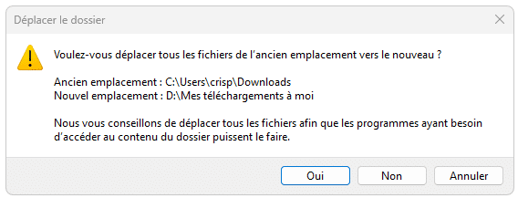 Confirmation du déplacement des fichiers téléchargés
