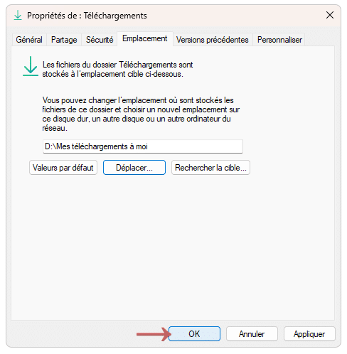 Déplacement du dossier téléchargements