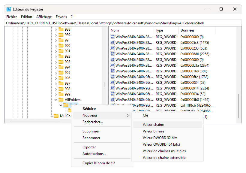 Clé shell regedit