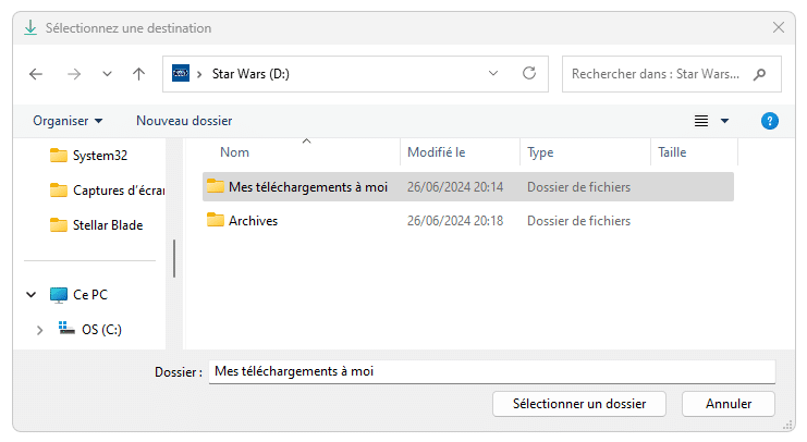 Sélectionner un dossier