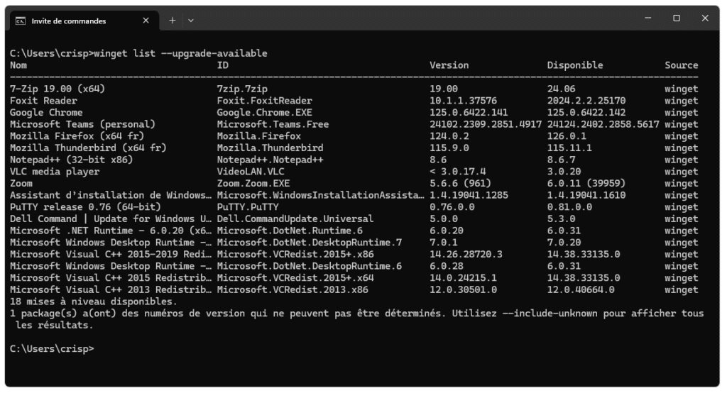winget list --upgrade-available
