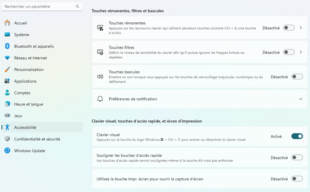 activer clavier visuel Windows 11