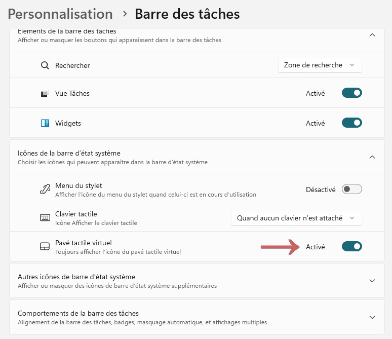 activer pavé tactile virtuel