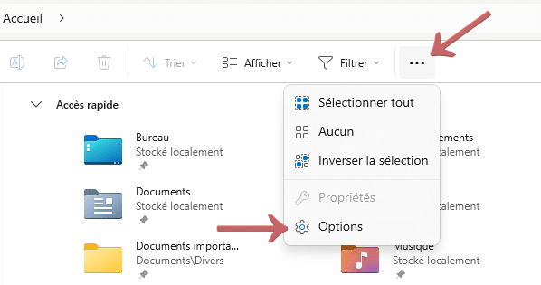 Options de l'explorateur de fichiers Windows 11