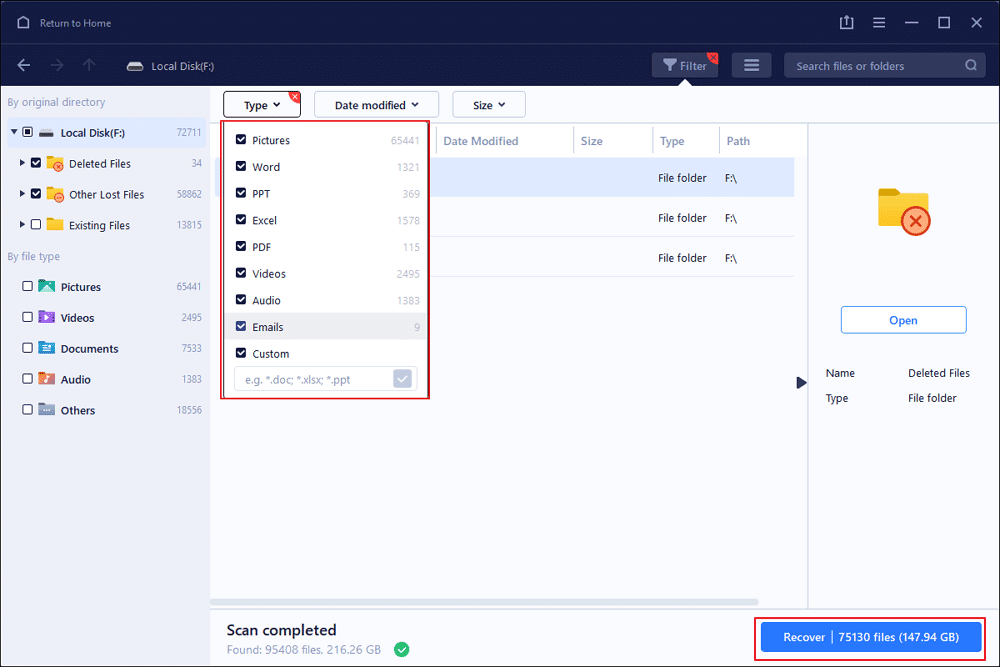 screenshot filtres SSD EaseUS