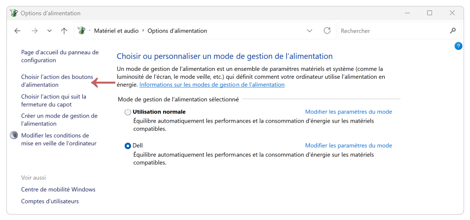 Choisir l’action des boutons d’alimentation