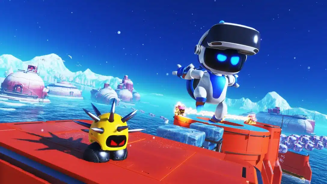 Astro Bot dans le nouveau niveau "Tic Tac Zap" sur PS5.
