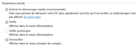 Activation du démarrage rapide