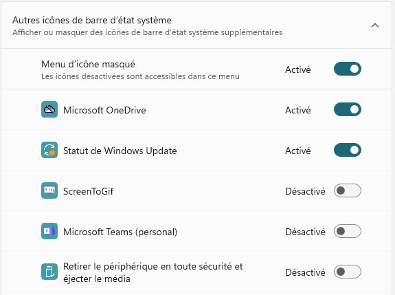 afficher icônes dans la zone notification