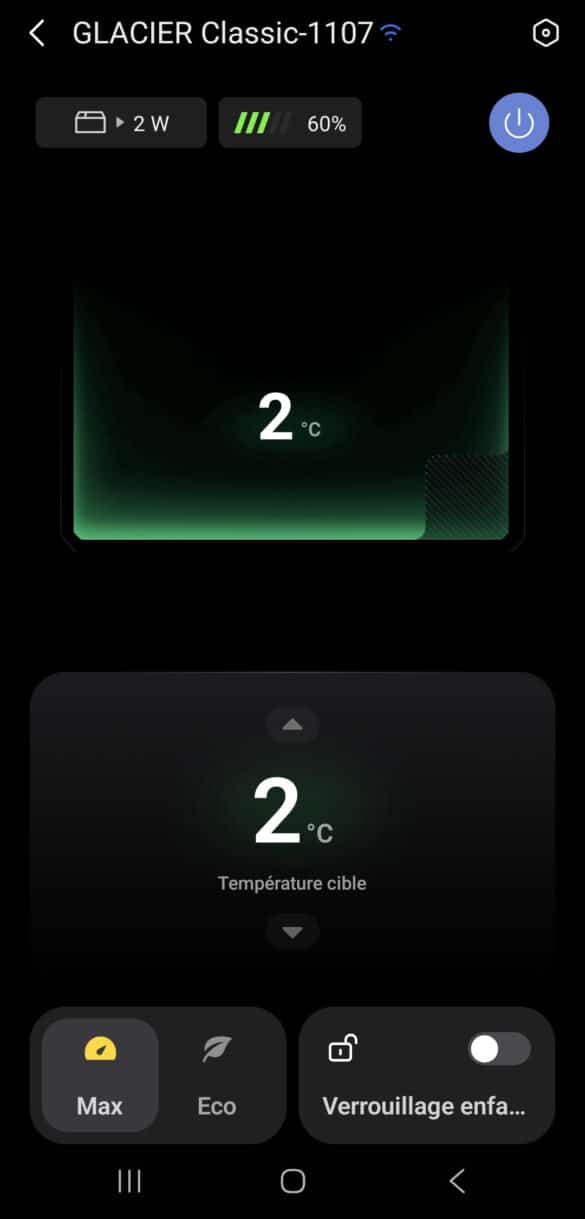 consommation en fonctionnement du glacier