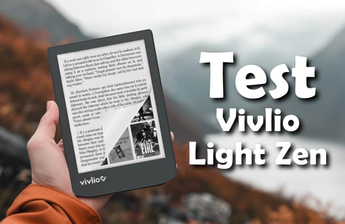 Une liseuse Vivlio Light Zen en main.