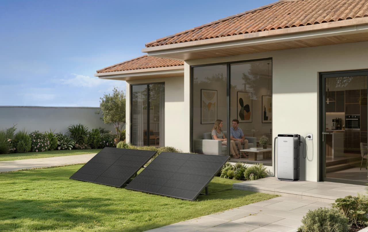 Panneaux solaires sur une terrasse.
