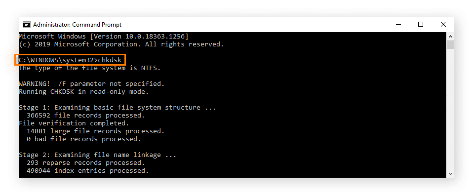 commande chkdsk