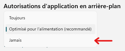 Paramètres d'application en arrière-plan.