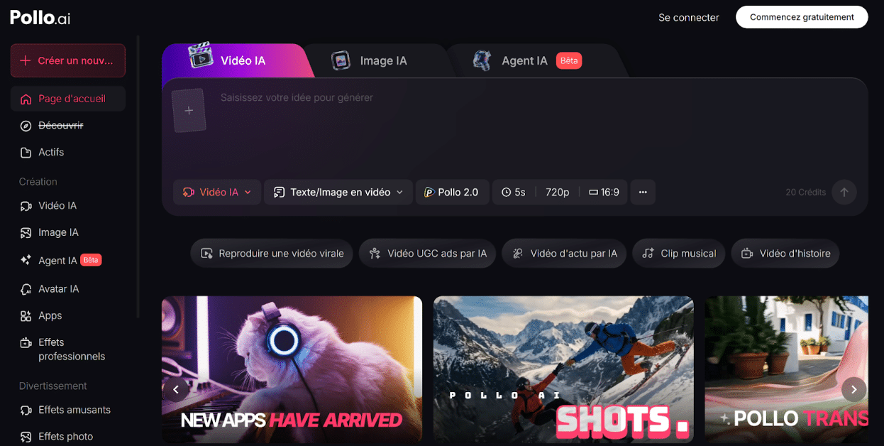 Interface utilisateur de création vidéo par IA